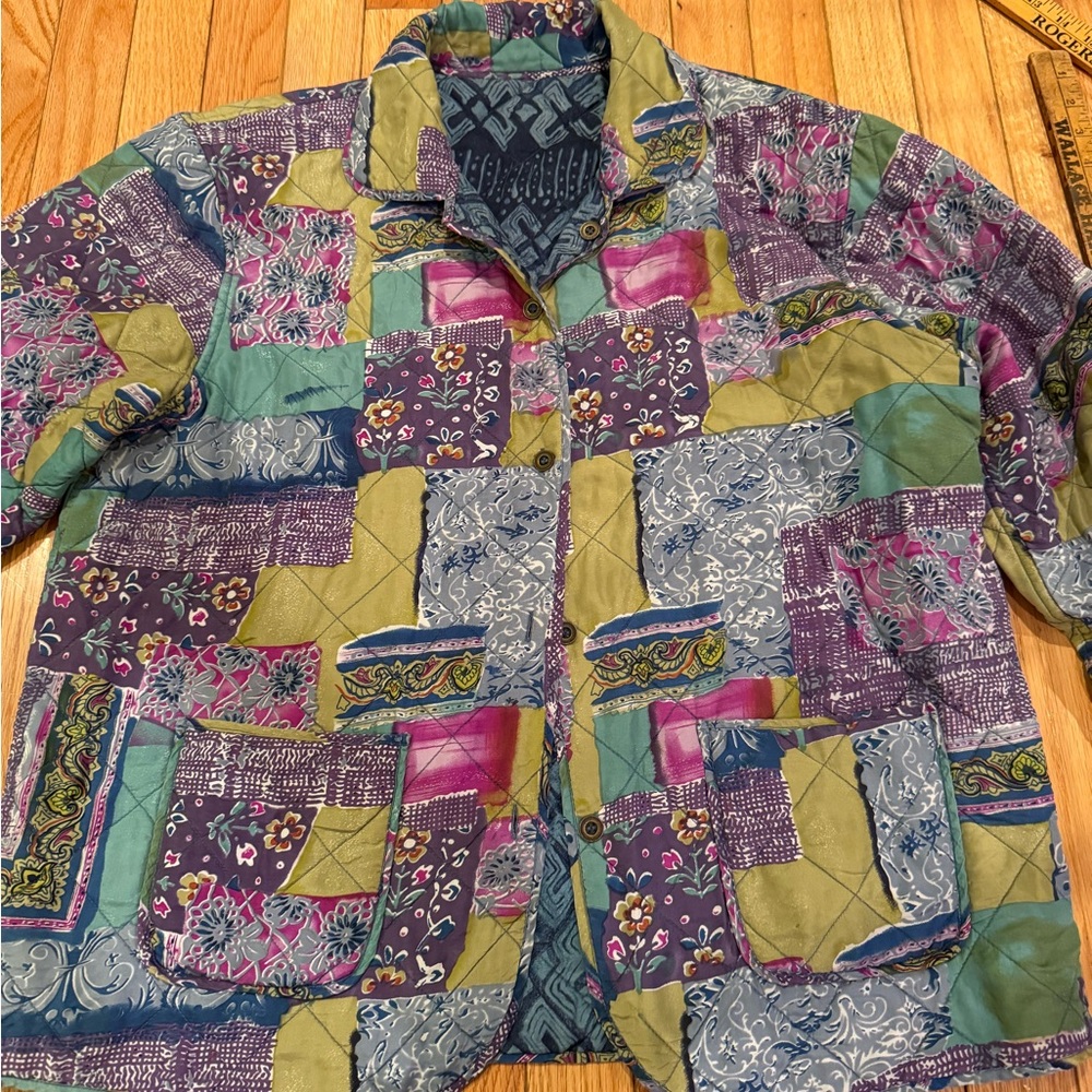 Anna And Frank Multicolor Silk Patchwork Jacket cottage bohemian festival - Picture 2 of 8